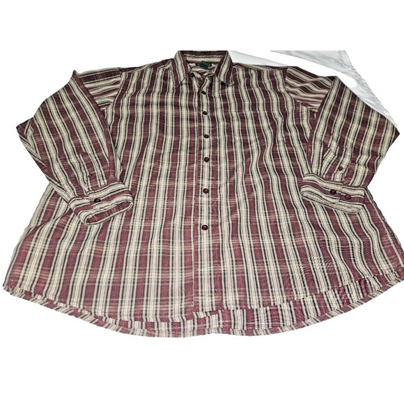David Taylor Mens Shirt XL Extra Large Striped Button Front red brown plaid DAD - Picture 1 of 10